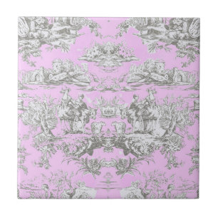 Vintager Blütensee Rosa Toile de jouy Monogramm Fliese