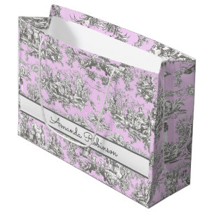 Vintager Blütensee Rosa Toile de jouy Monogramm Große Geschenktüte