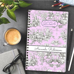 Vintager Blütensee Rosa Toile de jouy Monogramm Planer