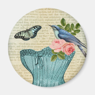 Vintager Blütenvogel und Schmetterling Magnet