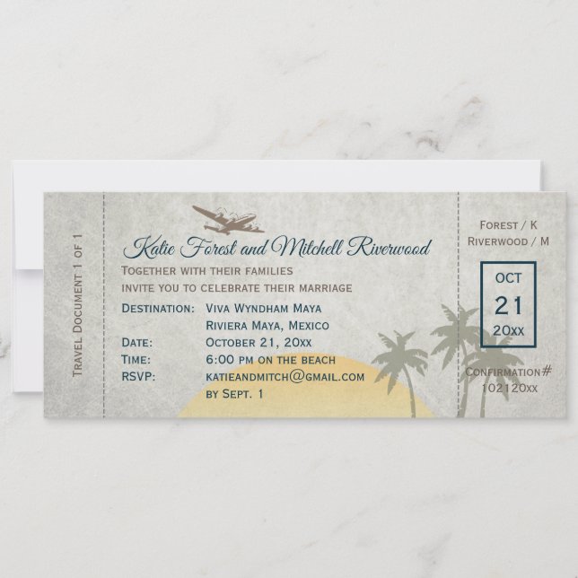 Vintager Boarding Pass Hochzeit und UAWG Einladung (Vorderseite)