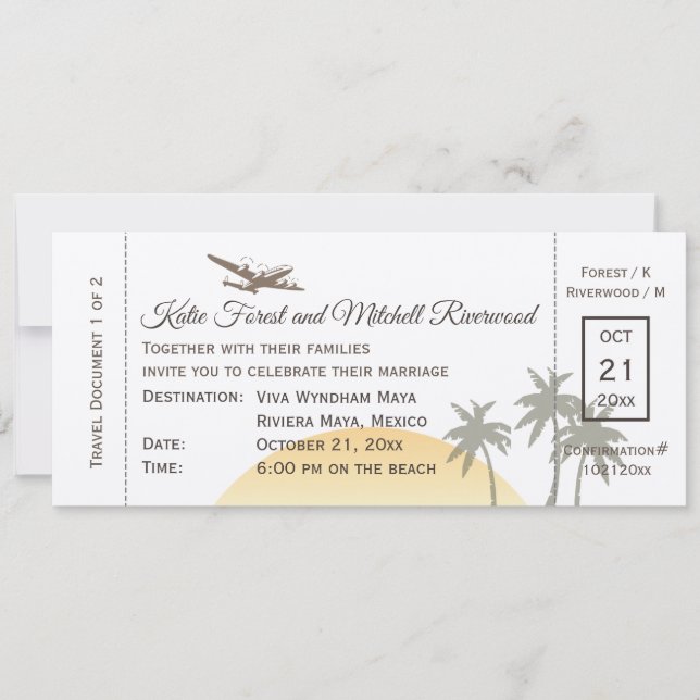 Vintager Boarding Pass Wedding on Kraft Paper Einladung (Vorderseite)