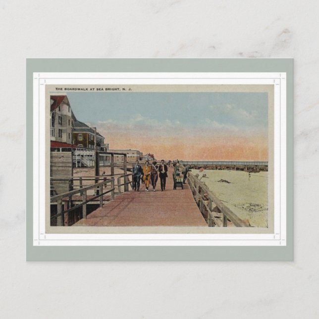 Vintager Boardwalk: Sea Bright New Jersey Postkarte (Vorderseite)