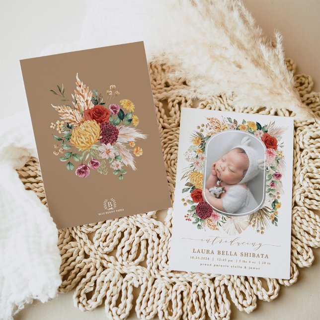 Vintager Bohemischer Blumengarten Geburtserklärung Einladung (Von Creator hochgeladen)