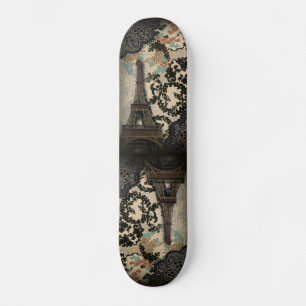 Vintager, böhmisch-blumengeschmückter Eiffelturm Skateboard