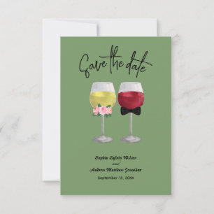 Vintager Boho Couple Wine Wedding rettet die Termi Save The Date