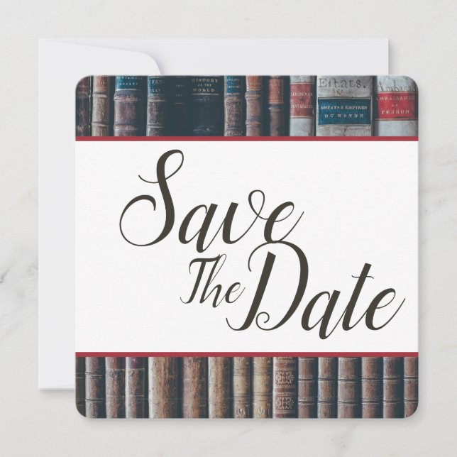 Vintager Bookcase Save the Date (Vorderseite)
