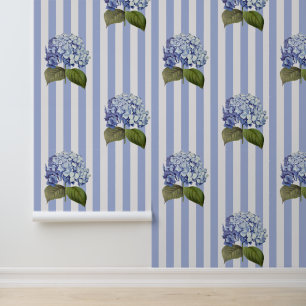 Vintager botanischer Blaue Hydrangea-Blume Streife Tapete