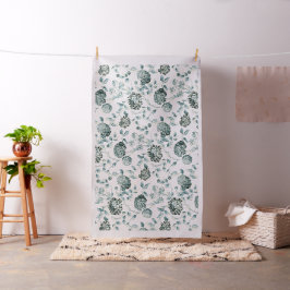 Vintager Botanischer Blauer Tansy Floral Toile Stoff