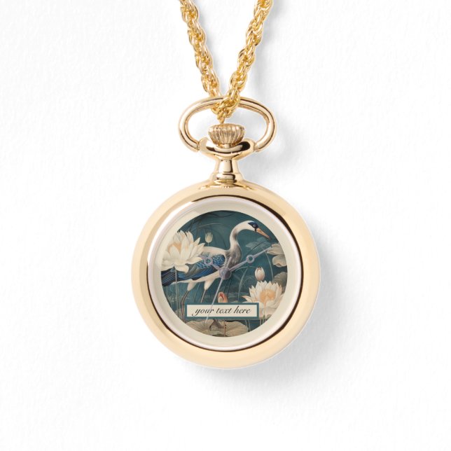 Vintager botanischer Blaukran anpassbar Armbanduhr (Vorderseite)