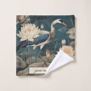 Vintager botanischer Blaukran, anpassbar Badhandtuch Set