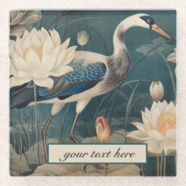 Vintager botanischer Blaukran anpassbar Glasuntersetzer