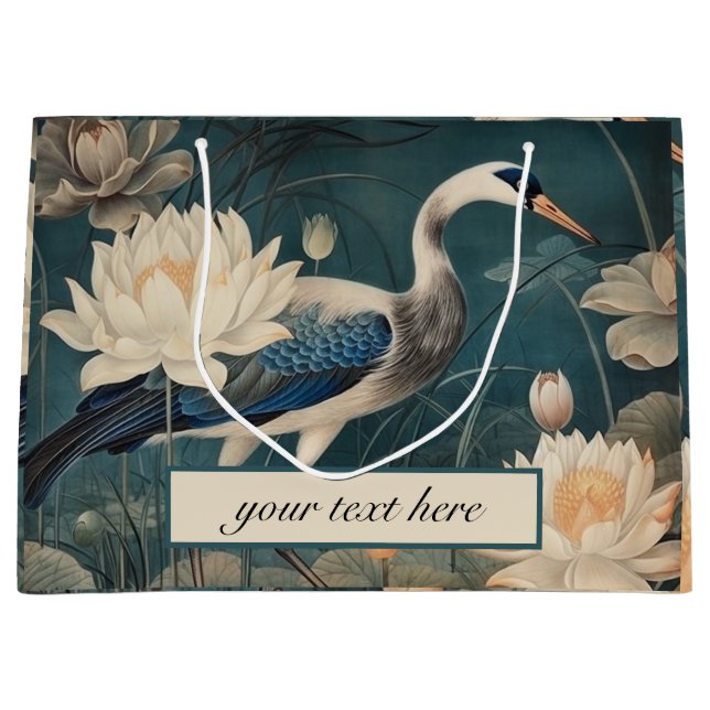 Vintager botanischer Blaukran anpassbar Große Geschenktüte (Vorderseite)