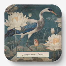 Vintager botanischer Blaukran anpassbar Pappteller