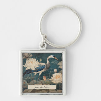 Vintager botanischer Blaukran anpassbar Schlüsselanhänger