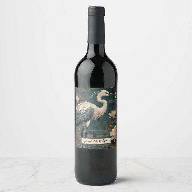 Vintager botanischer Blaukran anpassbar Weinetikett (Vorderseite)