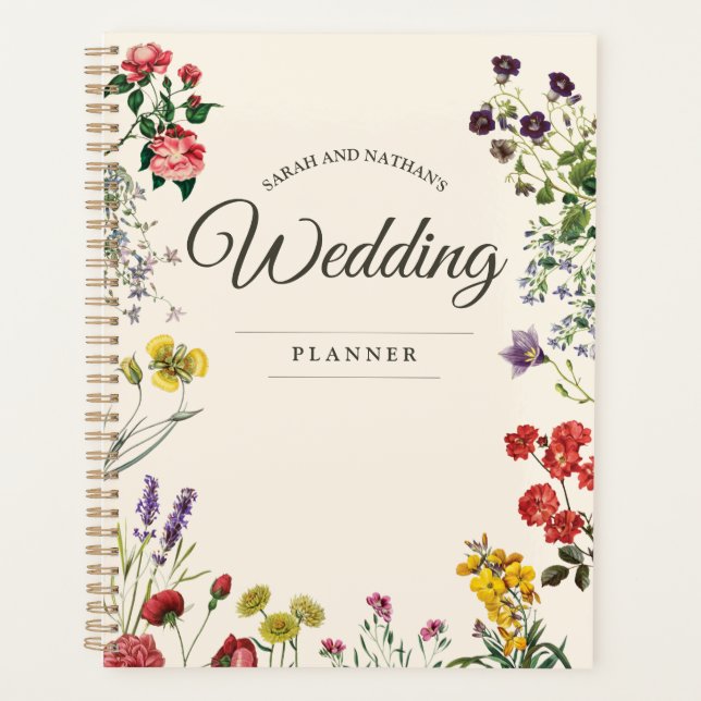 Vintager Botanischer Blume Hochzeitsplaner Planer (Vorderseite)