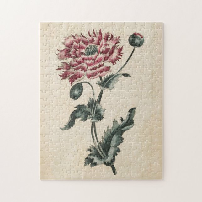 Vintager Botanischer Blumenmohn Puzzle (Vertikal)