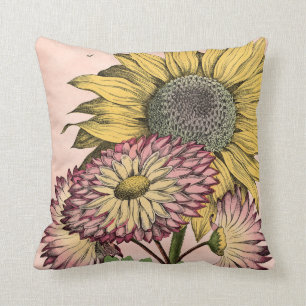 Vintager botanischer Blumenstrauß auf Rosa Kissen