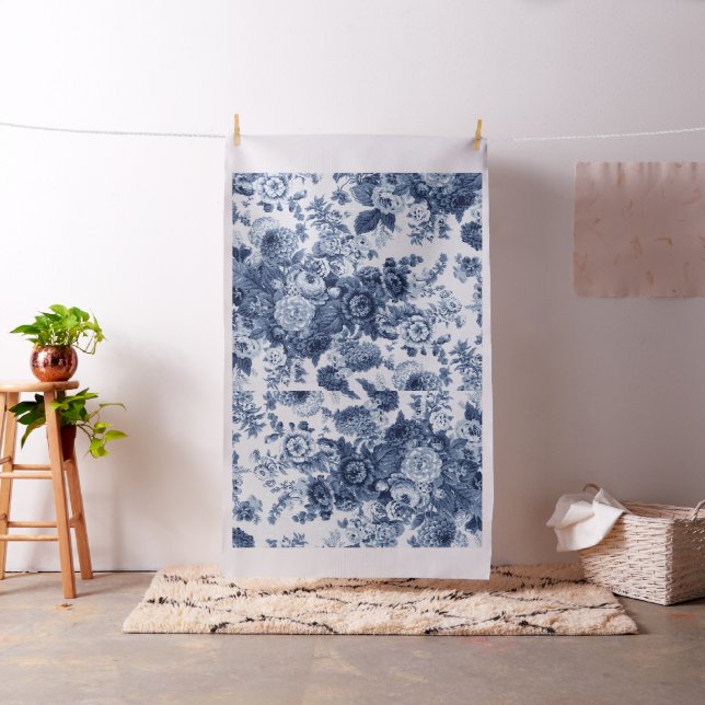 Vintager botanischer Blumentoilus Indigocarno Stoff (Beispiel)