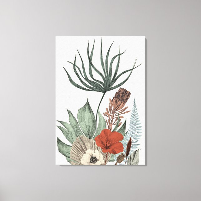 Vintager botanischer Garten - Wildblumen & Protea  Leinwanddruck (Vorderseite)