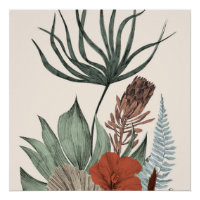 Vintager botanischer Garten - Wildblumen & Protea 