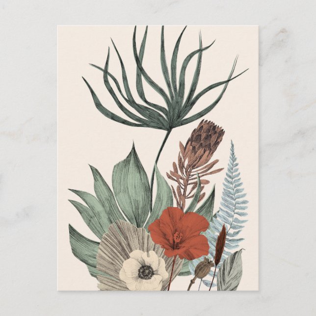 Vintager botanischer Garten - Wildblumen & Protea  Postkarte (Vorderseite)