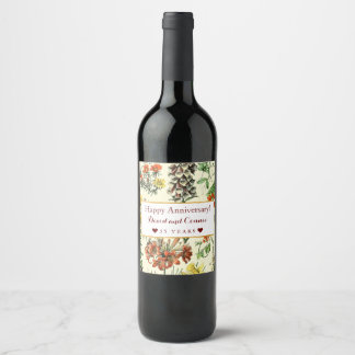Vintager botanischer glücklicher Jahrestag Weinetikett