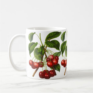 Vintager botanischer Kirschdruck auf Weiß Kaffeetasse