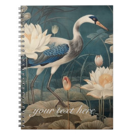 Vintager botanischer Kran und Lotus anpassbar Notizblock