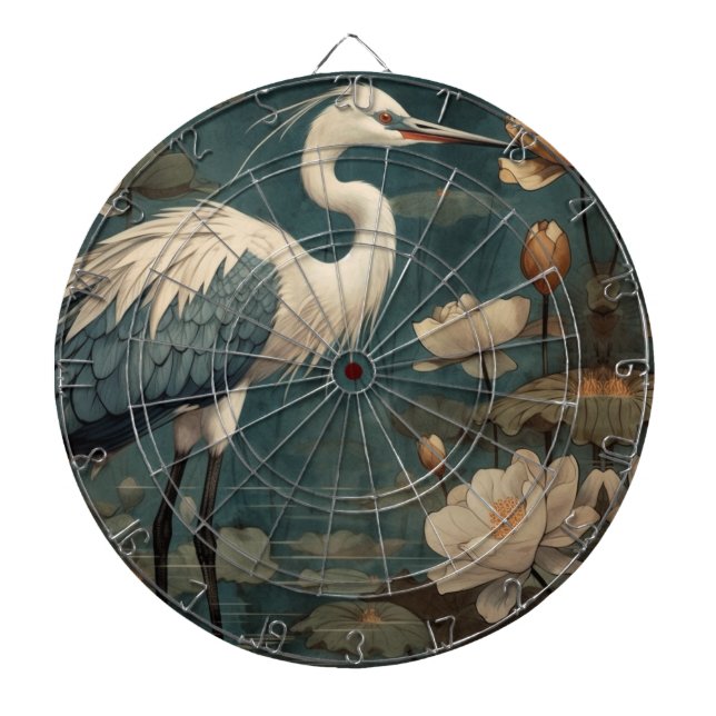 Vintager botanischer Kranich und Lotus Dartscheibe (vorne)