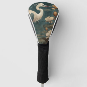 Vintager botanischer Kranich und Lotus Golf Headcover