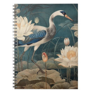 Vintager botanischer Kranich und Lotus Notizblock