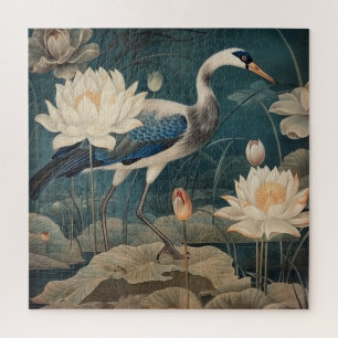 Vintager botanischer Kranich und Lotus Puzzle