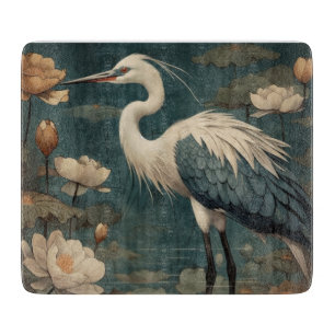 Vintager botanischer Kranich und Lotus Schneidebrett