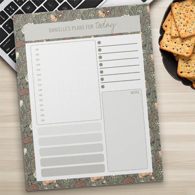 Vintager Botanischer Olivenplaner Notizblock (Vintage Botanical Daily Planner with To Do List and Schedule by Darling & May)