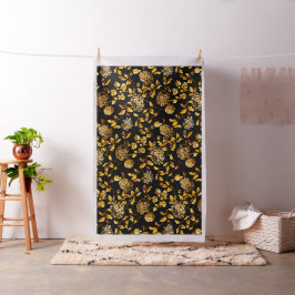 Vintager Botanischer Schwarzer Tiefengoldfloral Stoff