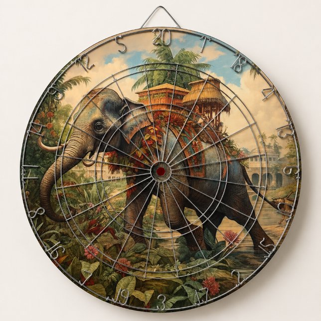 Vintager botanischer Szene-Elefant mit Hewdah Dartscheibe (Von Creator hochgeladen)
