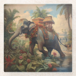 Vintager botanischer Szene-Elefant mit Hewdah Glasuntersetzer