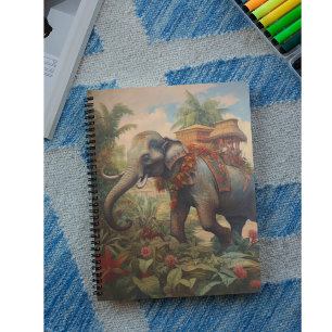 Vintager botanischer Szene-Elefant mit Hewdah Notizblock