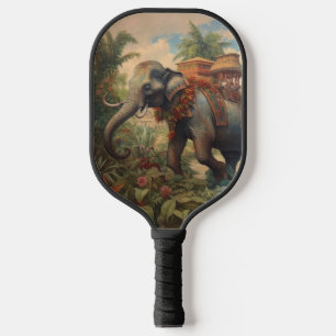 Vintager botanischer Szene-Elefant mit Hewdah Pickleball Schläger
