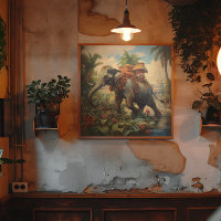 Vintager botanischer Szene-Elefant mit Hewdah