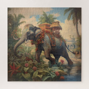 Vintager botanischer Szene-Elefant mit Hewdah Puzzle
