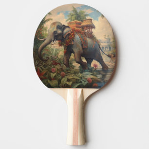 Vintager botanischer Szene-Elefant mit Hewdah Tischtennis Schläger