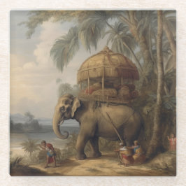 Vintager botanischer Szene-Elefant mit Howdai Glasuntersetzer