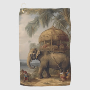 Vintager botanischer Szene-Elefant mit Howdai Golfhandtuch