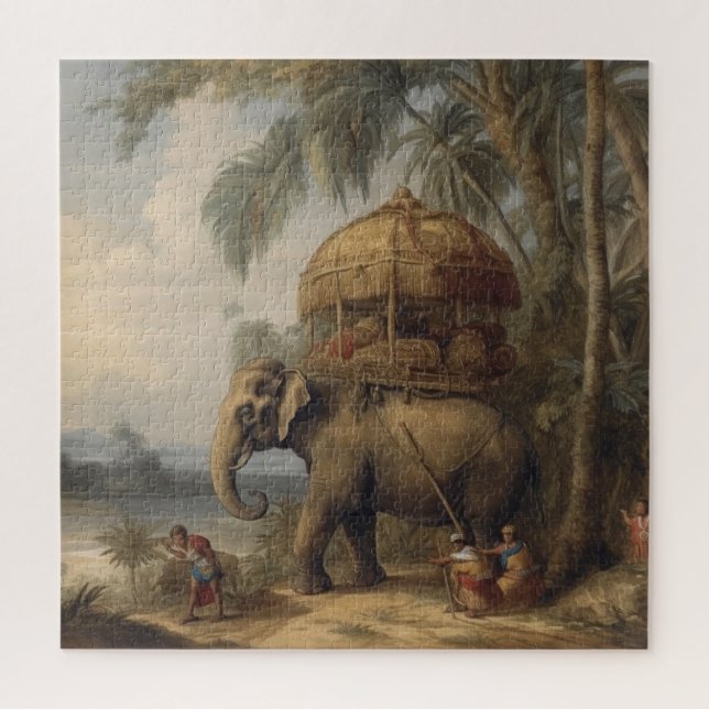 Vintager botanischer Szene-Elefant mit Howdai Puzzle (Vertikal)