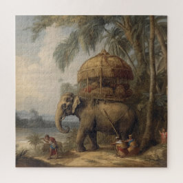 Vintager botanischer Szene-Elefant mit Howdai Puzzle