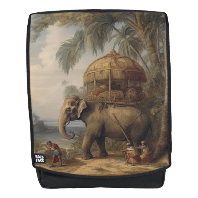 Vintager botanischer Szene-Elefant mit Howdai Rucksack (Vorderseite)