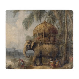 Vintager botanischer Szene-Elefant mit Howdai Schneidebrett